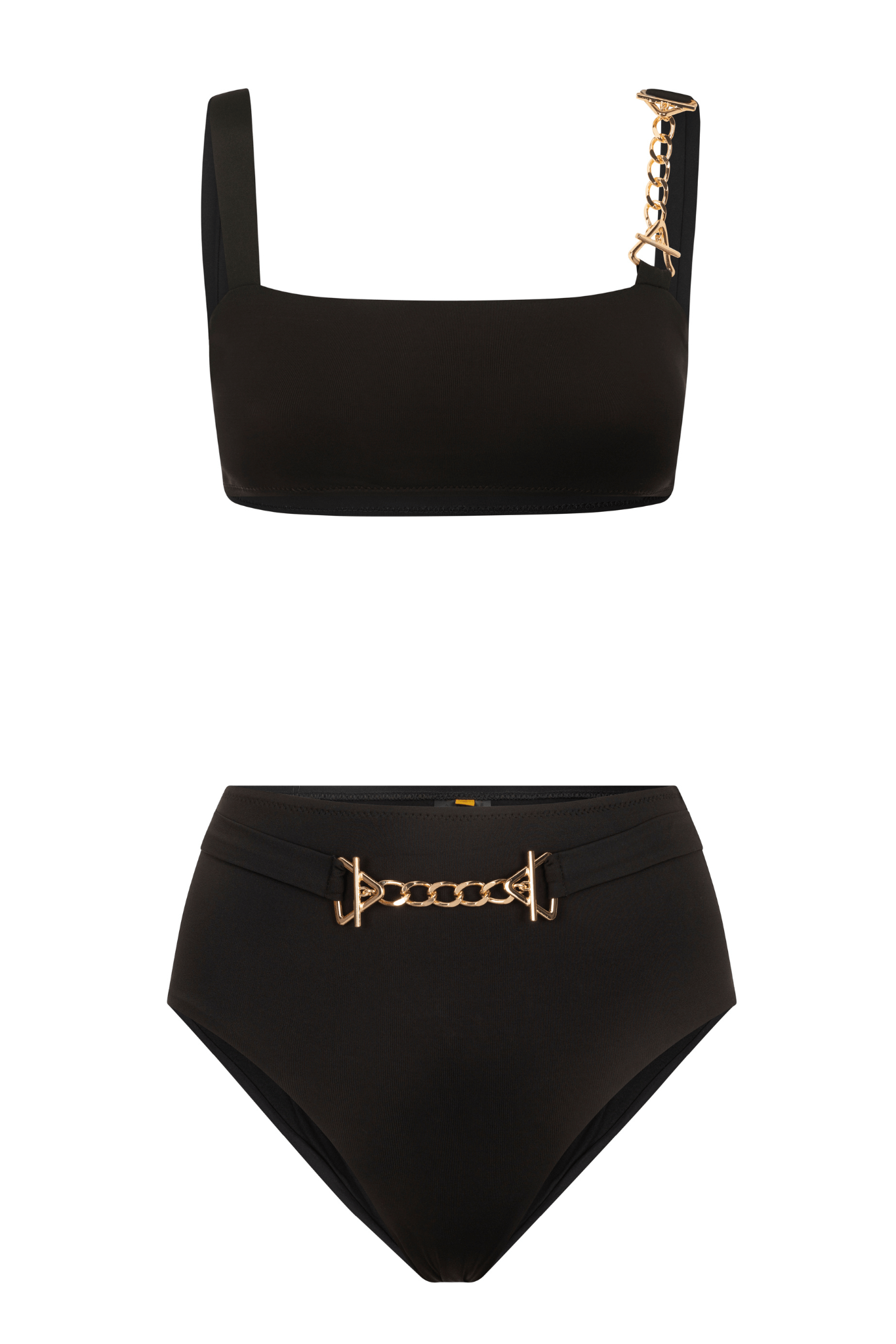 Black Faux Leather 3-Piece Bikini Set with Chain