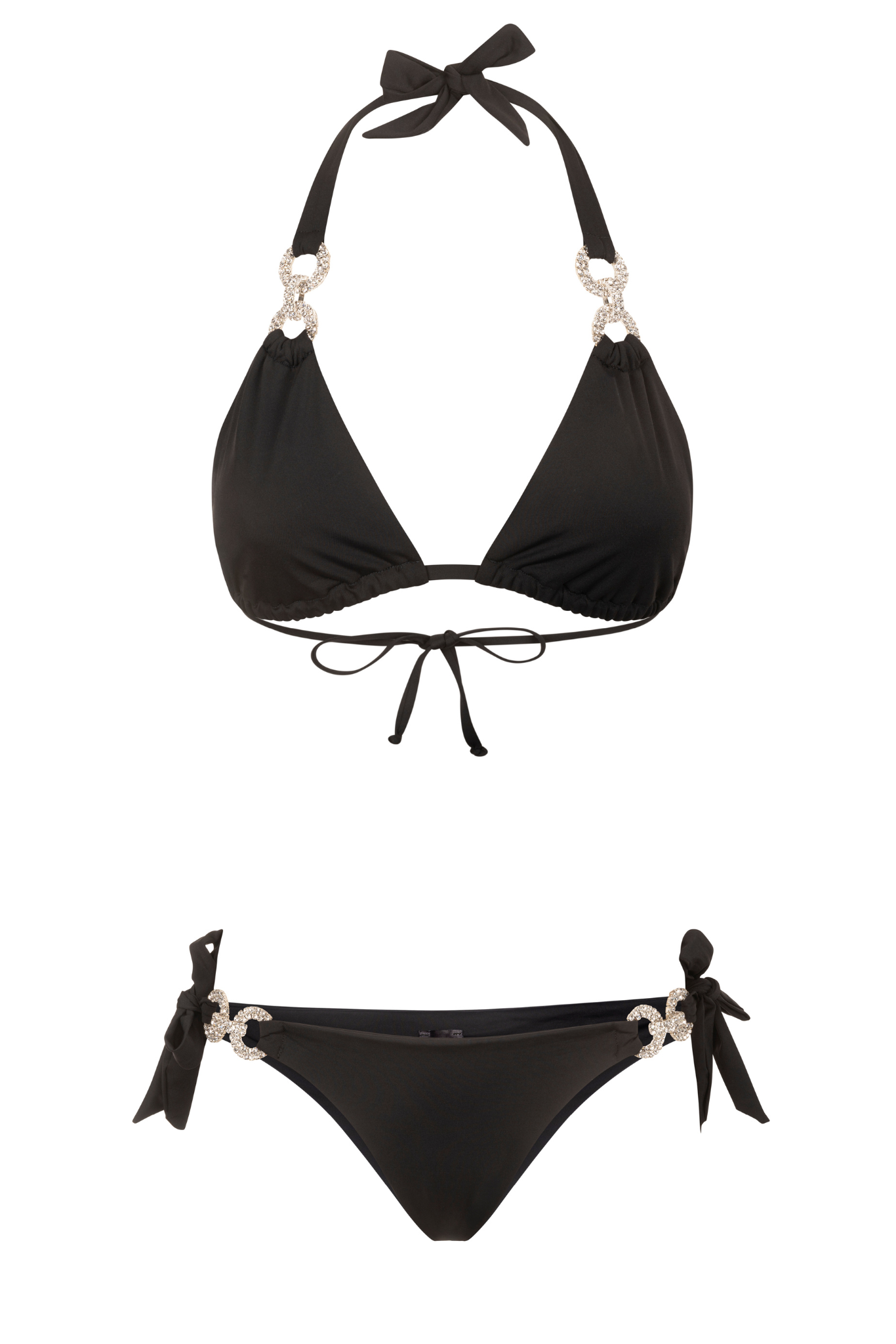 Black jewel bikini with crystals and rhinestones front view