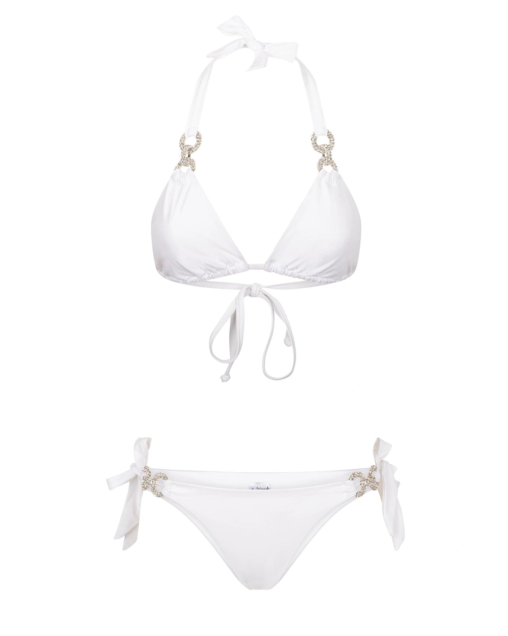 Leonie White Crystal Bikini with sparkling strass details, handcrafted in Italy by Bikinville