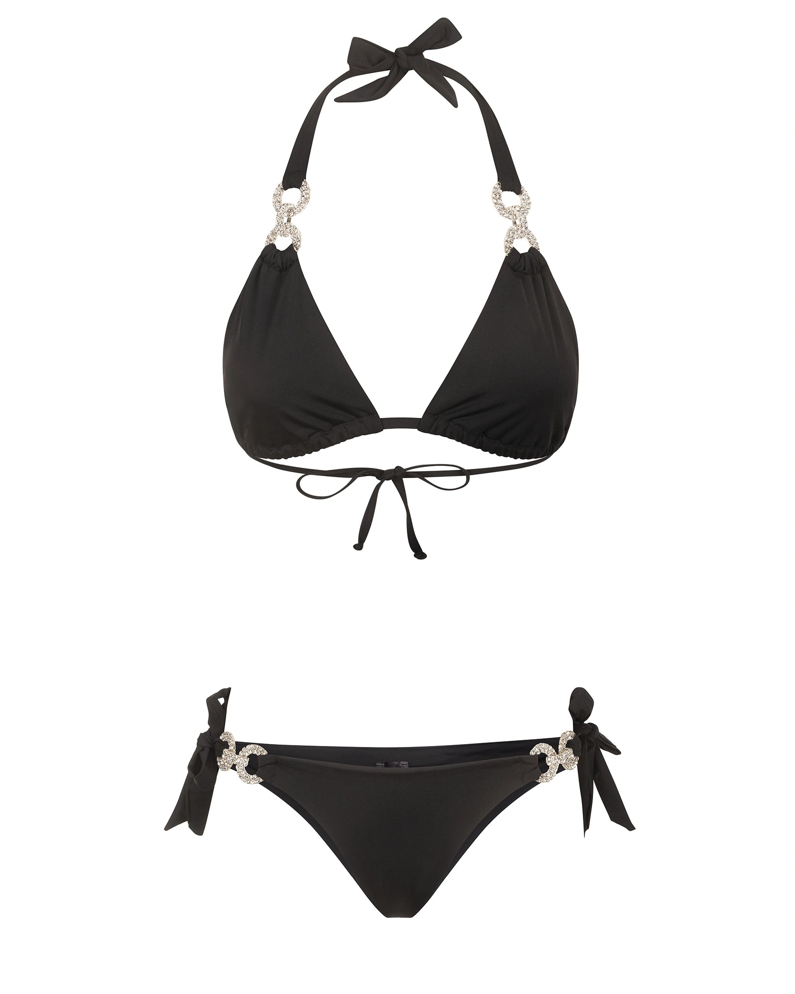 Black jewel bikini with sparkling strass details, handcrafted in Italy by Bikinville